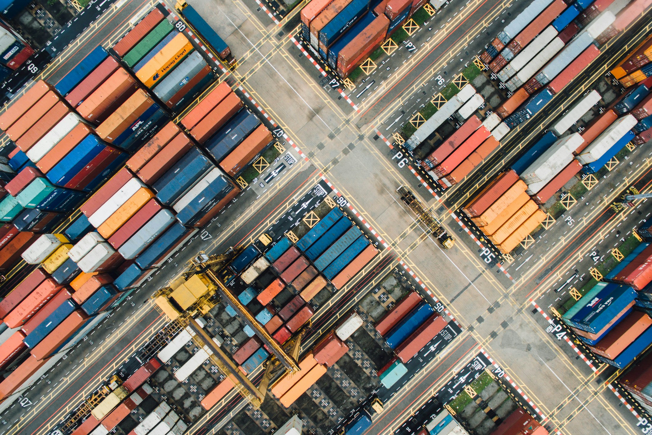 Aerial view of a port terminal, illustrative photograph